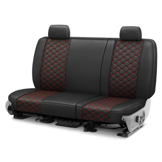 CalTrend® - Faux Leather Honeycomb Quilted 2nd Row Black & Red Stitching Custom Seat Covers