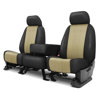 CalTrend® - Faux Leather Stretch Hex Quilted 1st Row Black & Beige Custom Seat Covers
