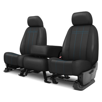 CalTrend® - Faux Leather Stretch Hex Quilted 1st Row Black & Electric Blue Stitching Custom Seat Covers