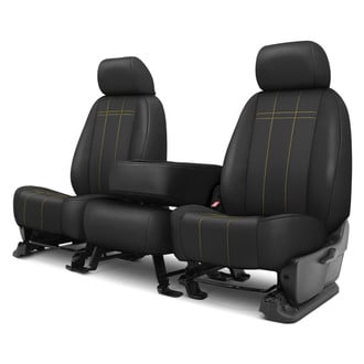 CalTrend® - Faux Leather Stretch Hex Quilted 1st Row Black & Yellow Stitching Custom Seat Covers