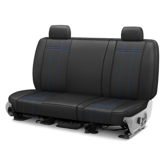 CalTrend® - Faux Leather Stretch Hex Quilted 2nd Row Black & Blue Stitching Custom Seat Covers