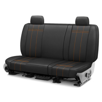 CalTrend® - Faux Leather Stretch Hex Quilted 3rd Row Black & Orange Stitching Custom Seat Covers