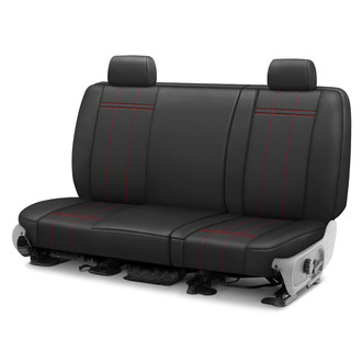 CalTrend® - Faux Leather Stretch Hex Quilted 2nd Row Black & Red Stitching Custom Seat Covers