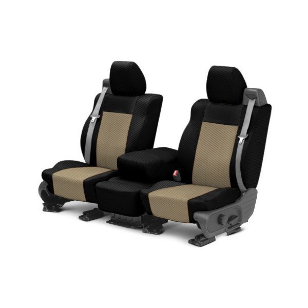  CalTrend® - Carbon Fiber 1st Row Black & Beige Custom Seat Covers