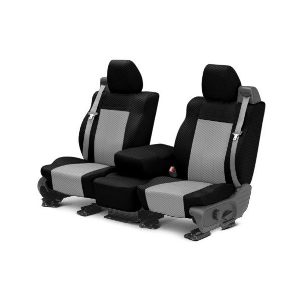  CalTrend® - Carbon Fiber 1st Row Black & Light Gray Custom Seat Covers