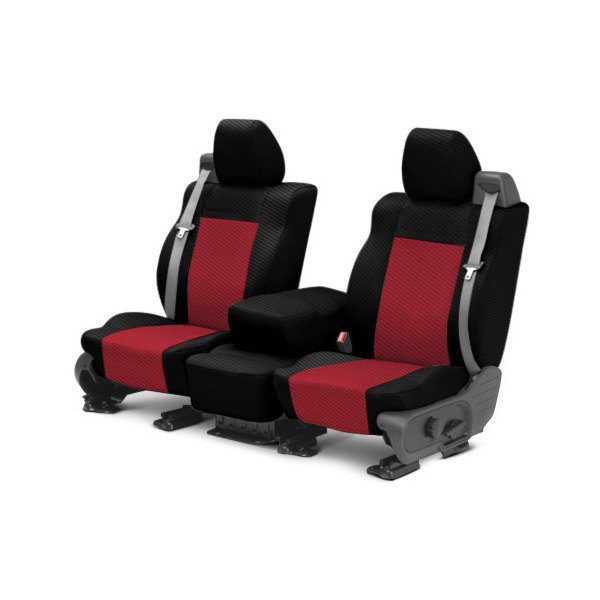  CalTrend® - Carbon Fiber 1st Row Black & Red Custom Seat Covers