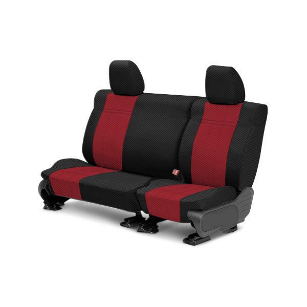  CalTrend® - Carbon Fiber 2nd Row Black & Red Custom Seat Covers
