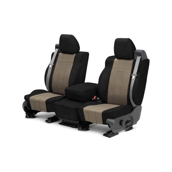  CalTrend® - I Can't Believe It's Not Leather™ 1st Row Black & Beige Custom Seat Covers