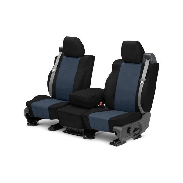  CalTrend® - I Can't Believe It's Not Leather™ 1st Row Black & Blue Custom Seat Covers