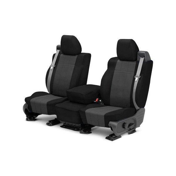  CalTrend® - I Can't Believe It's Not Leather™ 1st Row Black & Dark Gray Custom Seat Covers