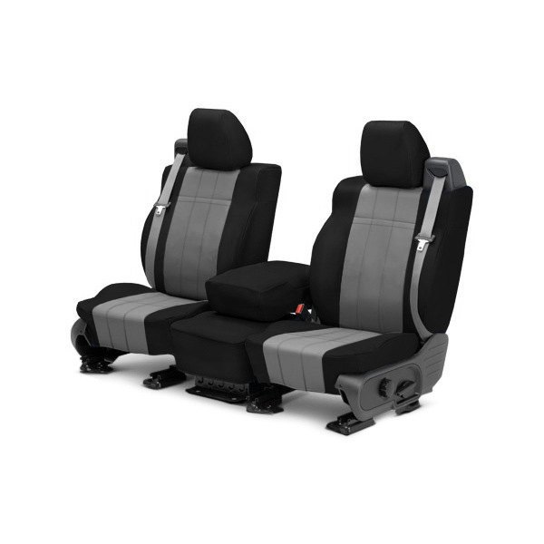  CalTrend® - I Can't Believe It's Not Leather™ 1st Row Black & Light Gray Custom Seat Covers