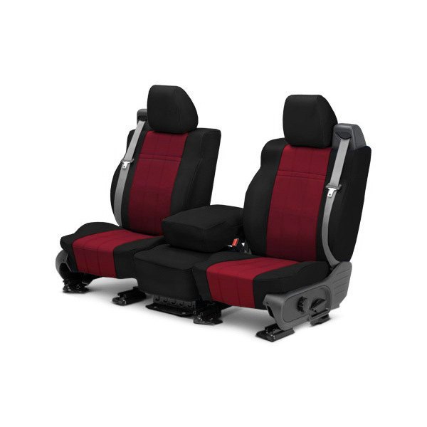  CalTrend® - I Can't Believe It's Not Leather™ 1st Row Black & Red Custom Seat Covers