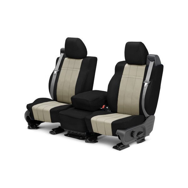  CalTrend® - I Can't Believe It's Not Leather™ 1st Row Black & Sandstone Custom Seat Covers
