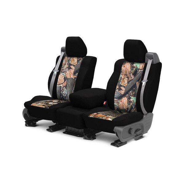  CalTrend® - Tough Camo 1st Row Wood & Black Custom Seat Covers