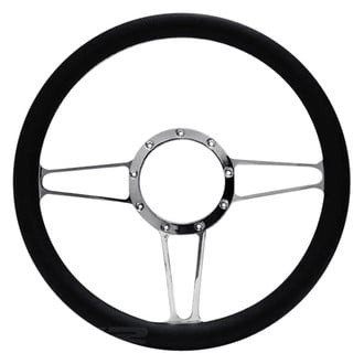 18 Inch Chrome 3 Spoke Blade Cutout Red Wood Rim Steering Wheel Kit - 4 State Trucks