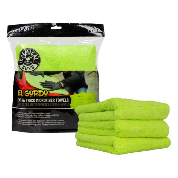 Chemical Guys® - 3 Pieces 16.5" x 16.5" Green El Gordo Extra Thick Professional Microfiber Towels