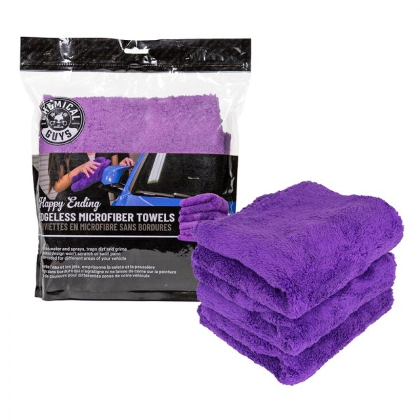 Chemical Guys® - 3 Pieces 16" x 16" Black Happy Ending Edgeless Microfiber Towels
