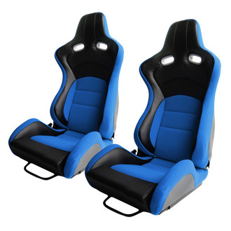 Cipher Auto® - CPA2003 VP-8 Series Reclinable Steel Tubular Frame Racing Seats, Blue Cloth Cover with Black Carbon Leatherette Insert