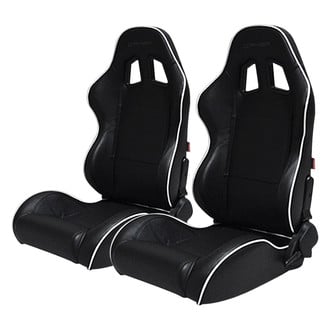 Cipher Auto® - CPA1031 Series Reclining Steel Tubular Frame Racing Seats, Black Leatherette Cover with White Accent Piping