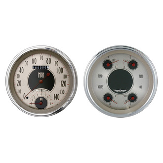 Classic Instruments® - All American Nickel Series 3-3/8" Speedtachular and Quad Gauge Set, 140 MPH, 8,000 RPM