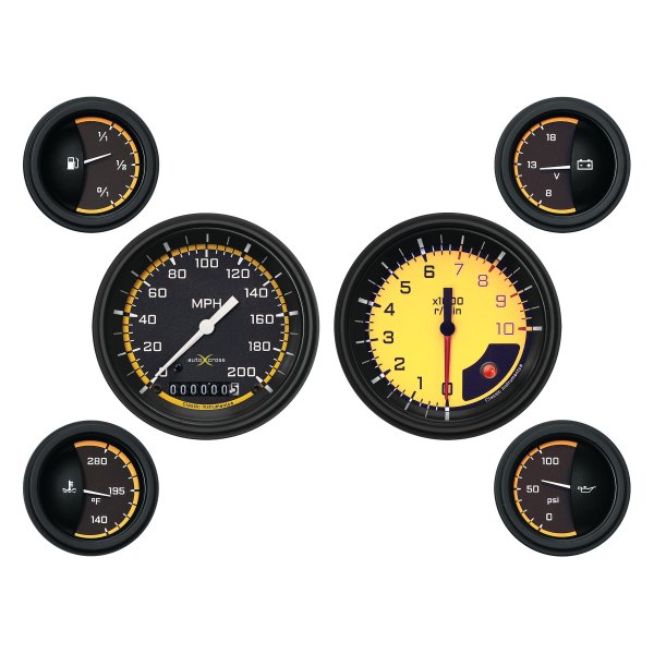 Classic Instruments® - AutoCross Yellow Series Custom 6-Gauge Set