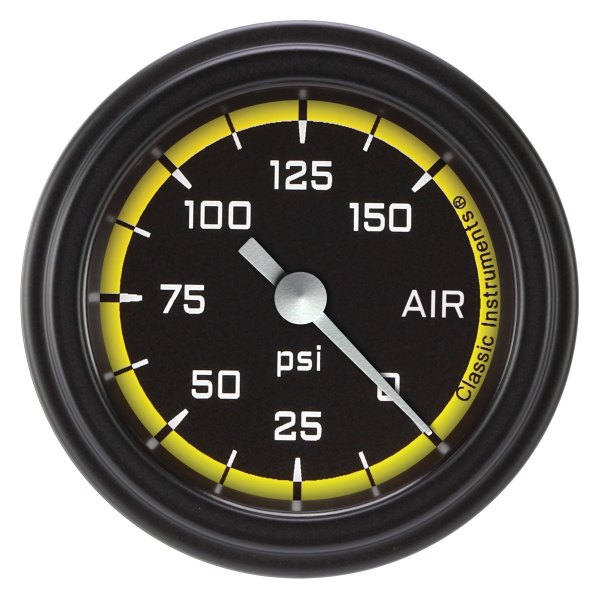 Classic Instruments® - AutoCross Yellow Series 2-1/8" Air Pressure Gauge, 150 psi