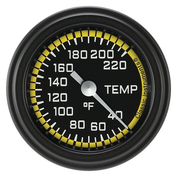 Classic Instruments® - AutoCross Yellow Series 2-1/8" Stock Eliminator Temperature Gauge, 40-220 F