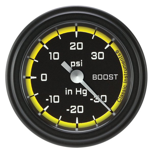 Classic Instruments® - AutoCross Yellow Series 2-1/8" Boost/Vacuum Gauge, -30 in Hg +30 PSI