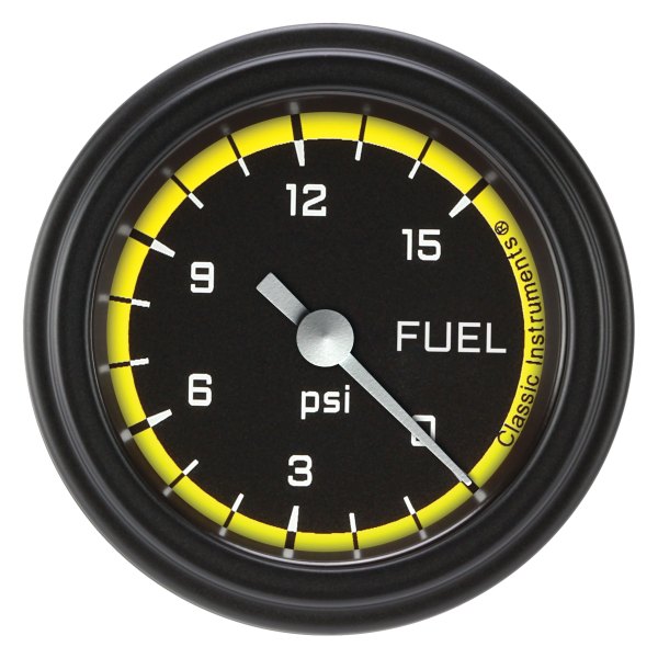 Classic Instruments® - AutoCross Yellow Series 2-1/8" Fuel Pressure Gauge, 15 psi