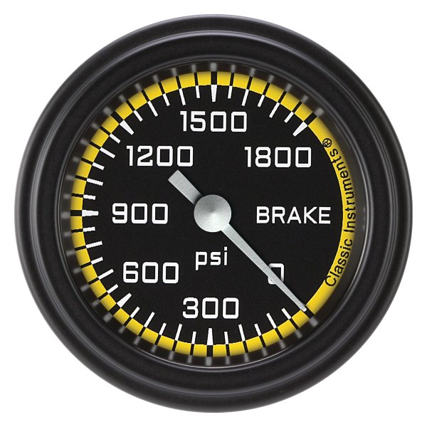 Classic Instruments® - AutoCross Yellow Series 2-1/8" Brake Pressure Gauge, 1800 psi