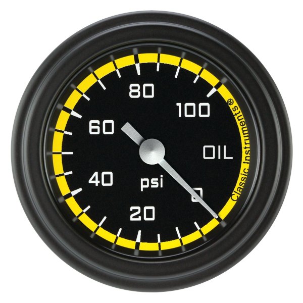 Classic Instruments® - AutoCross Yellow Series 2-1/8" Oil Pressure Gauge, 100 psi