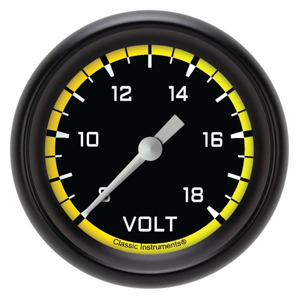 Classic Instruments® - AutoCross Yellow Series 2-5/8" Voltmeter, 8-18 V