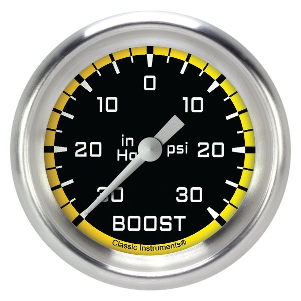 Classic Instruments® - AutoCross Yellow Series 2-5/8" Boost/Vacuum Gauge, -30 in Hg +30 PSI