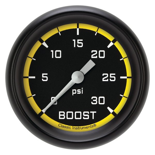 Classic Instruments® - AutoCross Yellow Series 2-5/8" Boost Gauge, 30 psi