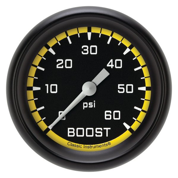 Classic Instruments® - AutoCross Yellow Series 2-5/8" Boost Gauge, 60 psi