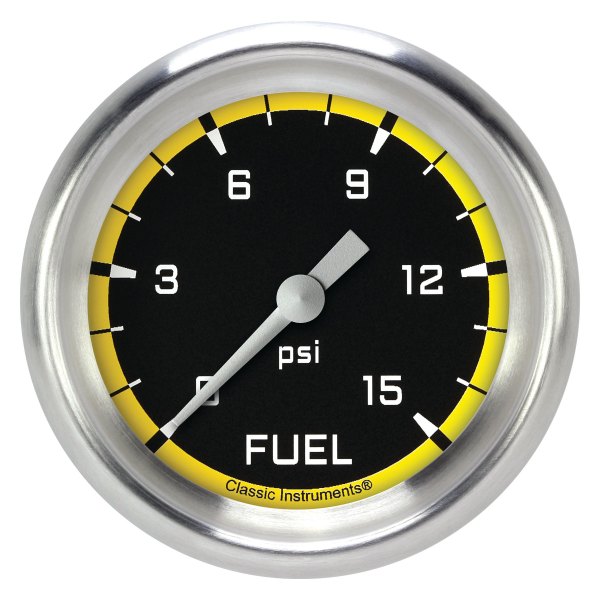 Classic Instruments® - AutoCross Yellow Series 2-5/8" Fuel Pressure Gauge, 15 psi