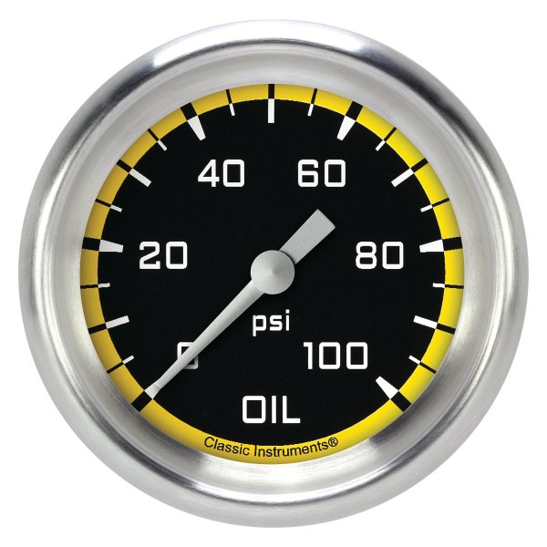 Classic Instruments® - AutoCross Yellow Series 2-5/8" Oil Pressure Gauge, 100 psi