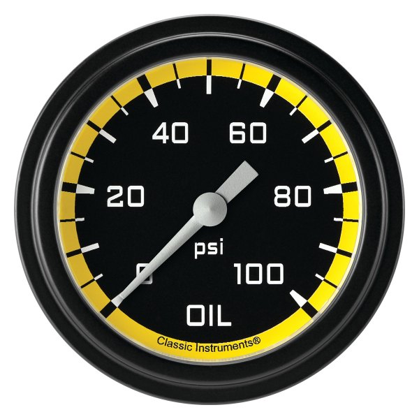 Classic Instruments® - AutoCross Yellow Series 2-5/8" Oil Pressure Gauge, 100 psi