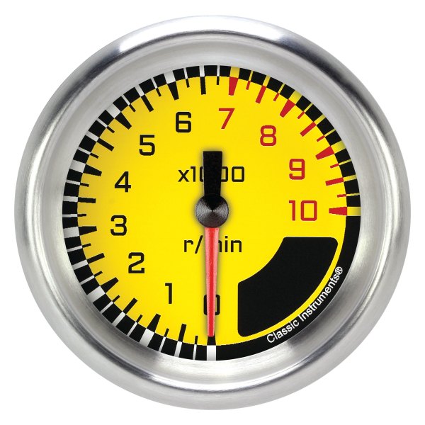 Classic Instruments® - AutoCross Yellow Series 2-5/8" Tachometer, 10,000 RPM
