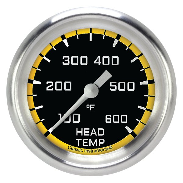 Classic Instruments® - AutoCross Yellow Series 2-5/8" Cylinder Head Temperature Gauge, 100-600 F