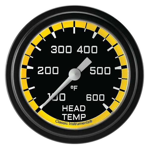 Classic Instruments® - AutoCross Yellow Series 2-5/8" Cylinder Head Temperature Gauge, 100-600 F