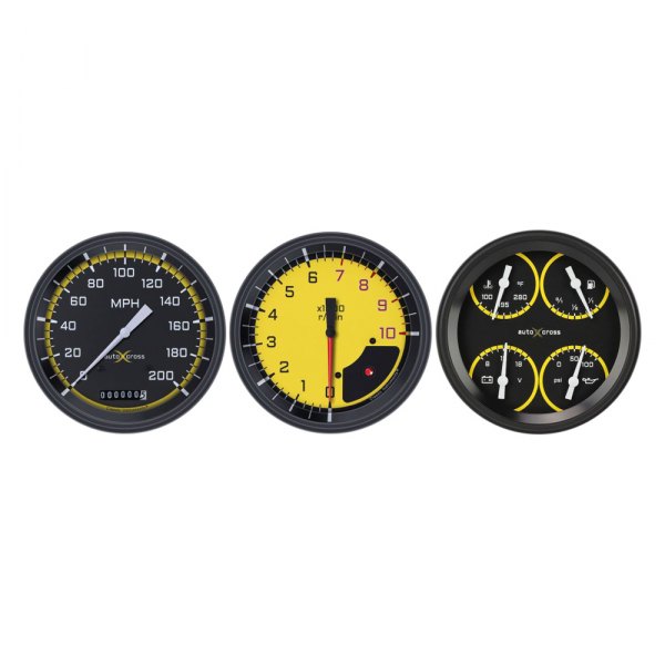 Classic Instruments® - AutoCross Yellow Series Custom 3-Gauge Set