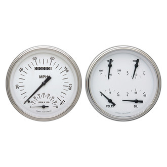 Classic Instruments® - White Hot Series 4-5/8" Speedtachular and Quad Direct Fit Gauge Set, 140 MPH, 8,000 RPM, 240-33