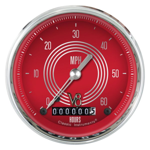 Classic Instruments® - V8 Red Steelie Series 3-3/8" Low Speed Speedometer, 60 MPH