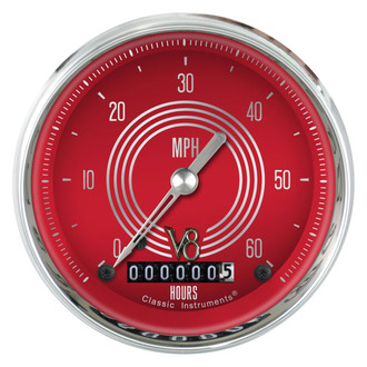 Classic Instruments® - V8 Steelie Series 3-3/8" Low Speed Speedometer, 60 MPH