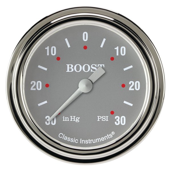 Classic Instruments® - Silver Gray Series 2-5/8" Boost/Vacuum Gauge, -30 in Hg +30 PSI