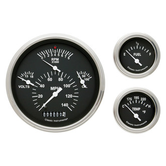 Classic Instruments® - Tetra Series 4-5/8" Custom 3-Gauge Set, 140 MPH, 8,000 RPM