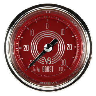 Classic Instruments® - V8 Steelie Series 2-1/8" Boost/Vacuum Gauge, -30 in Hg +30 PSI