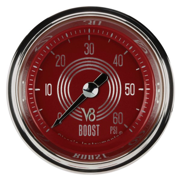 Classic Instruments® - V8 Red Steelie Series 2-1/8" Boost Gauge, 60 psi