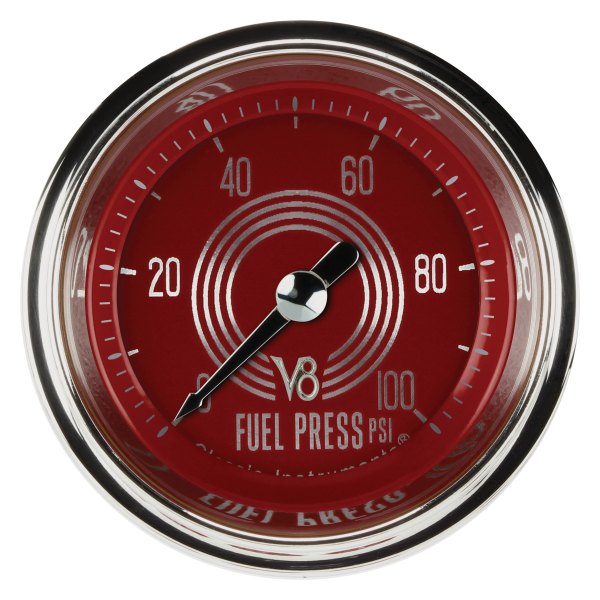Classic Instruments® - V8 Red Steelie Series 2-1/8" Fuel Pressure Gauge, 100 psi
